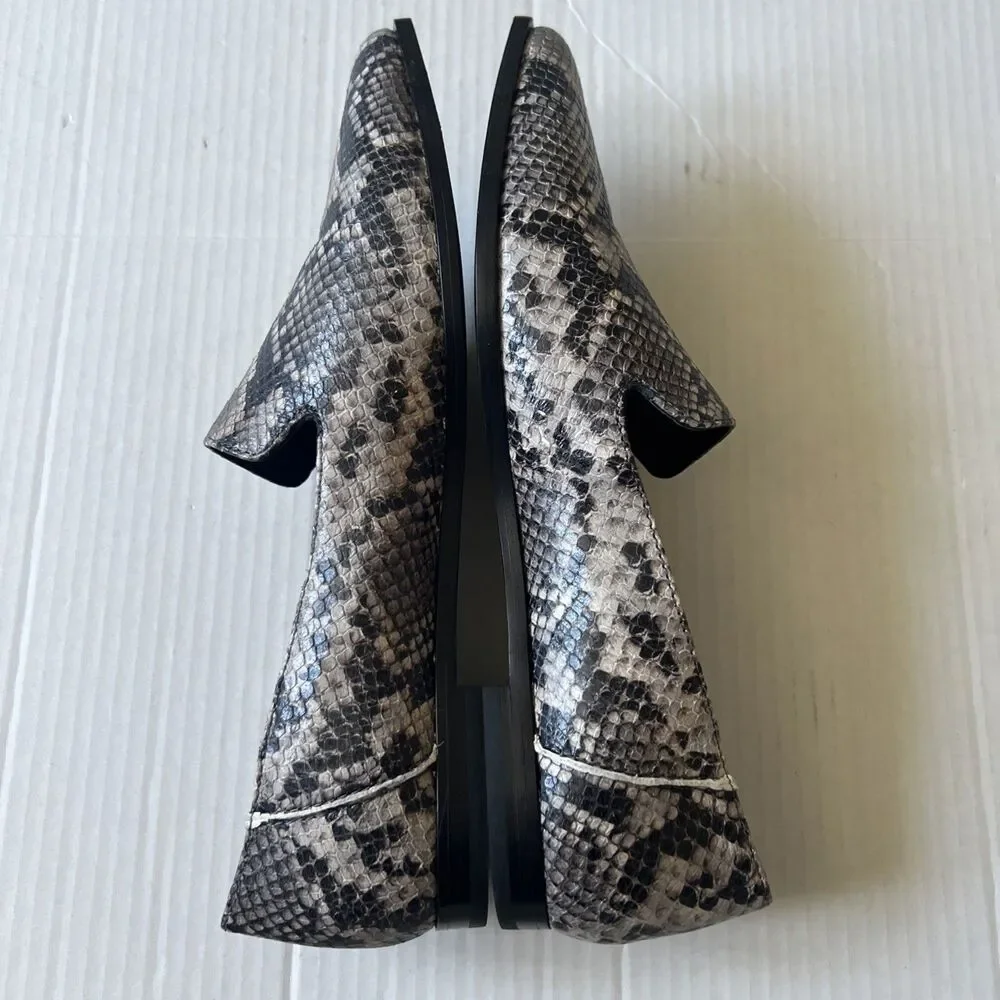 FRYE Sz 10M Gray Snake Print Kenzie Pointed Toe l Slip On Loafers Women NWOB
